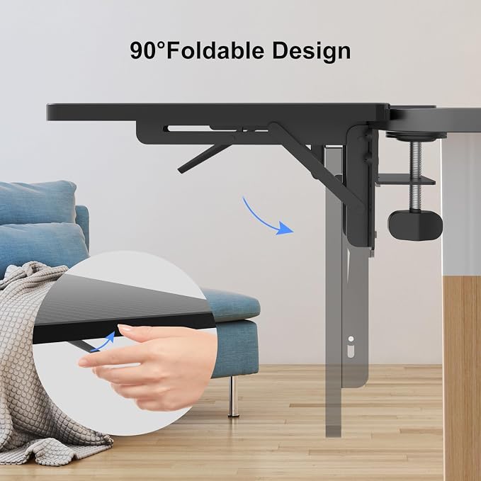 Suptek Clamp-on 9.5 x 23.6 inch Desk Extender, Wrist Support, Foldable Keyboard Tray Platform, Suitable for Office Desks, Carbon Fiber, DSF3L