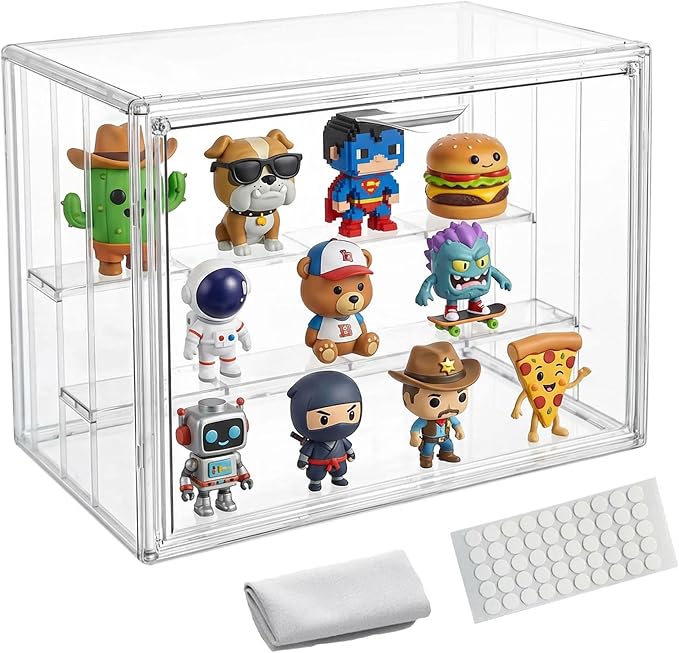 Clear Acrylic Display Case for Figures, 3 Layer Adjustable Acrylic Boxes for Display, Stackable Display Boxes for Collectibles, Action Figure Display Case for Shoe, Bread, Cosmetic, Handbag, 1 Pack