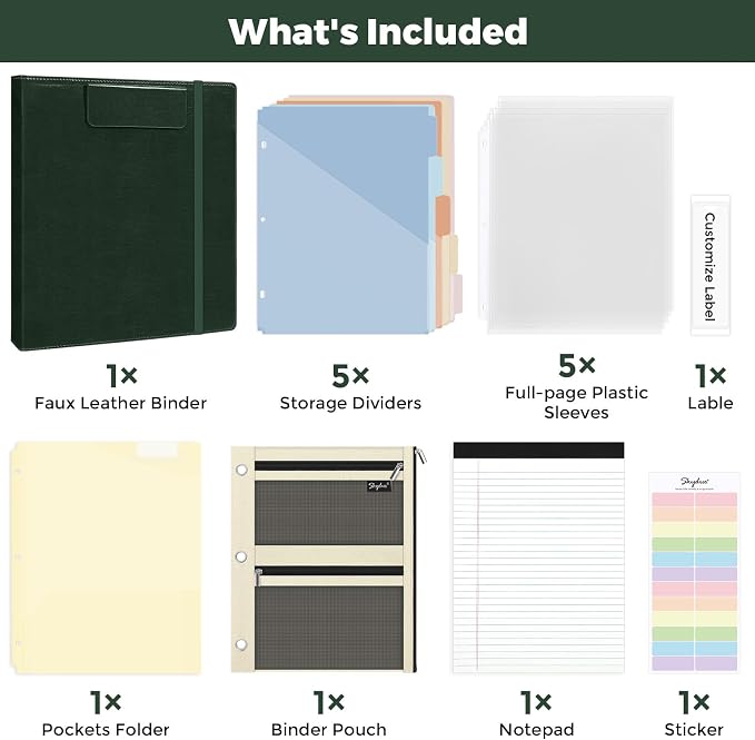 SKYDUE 3 Ring Binder with Magnetic Clipboard, 1 Inch Binder with 5 Dividers | Faux Leather Binder, Folder, Binder Pouch, Plastic Sleeves, and notepad, Ideal for Office & School Supplies Organize
