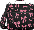 3 Ring Zipper Binder with Shoulder Strap Pink Bow Black I 2 Inch Zippered Binder Bag 500 Sheet Capacity Multi Pockets for School Supplies