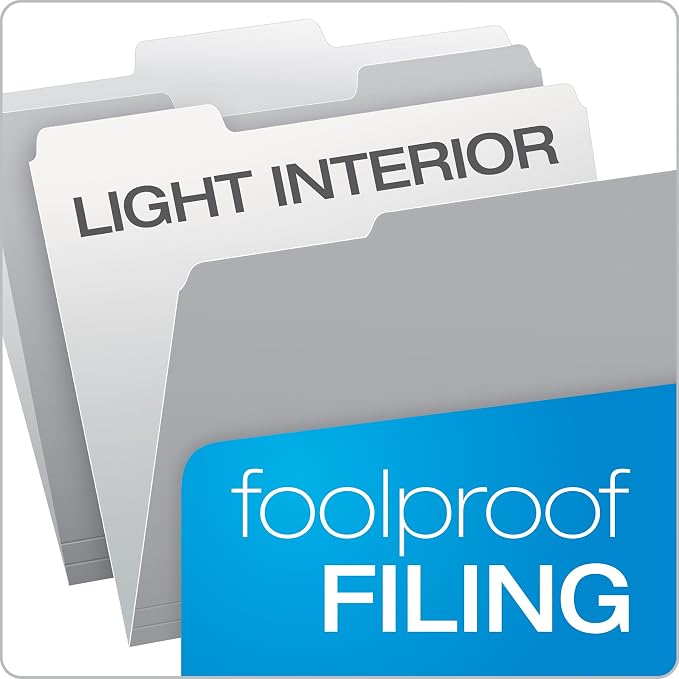 Pendaflex Two-Tone Color File Folders, Letter Size, 1/3 Cut, Gray, 100 Per box (152 1/3 GRA)