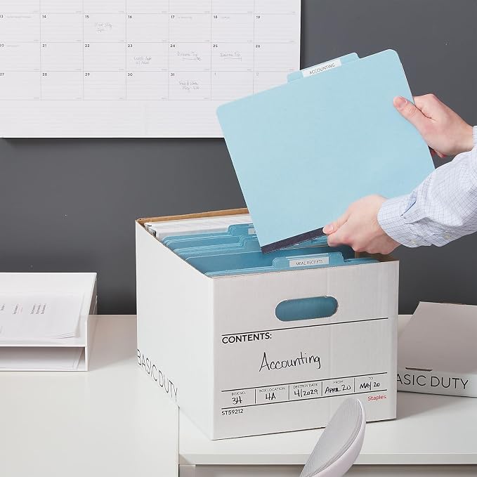 STAPLES Storage & Filing Box, Basic-Duty with Handles & Removeable Lid, Letter & Legal Size Documents, Stackable, 20-Pack, White/Black