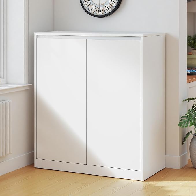 AMERLIFE Storage Cabinet with 2 Doors, 32 x 16 x 36 Inch | Modern Storage Case and Display Shelf for Collectibles, White