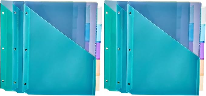 Amazon Basics 5-Tab Dividers for 3 Ring Binder, Two Pocket, Letter Size, Assorted Colors, 15 Count (Pack of 2)