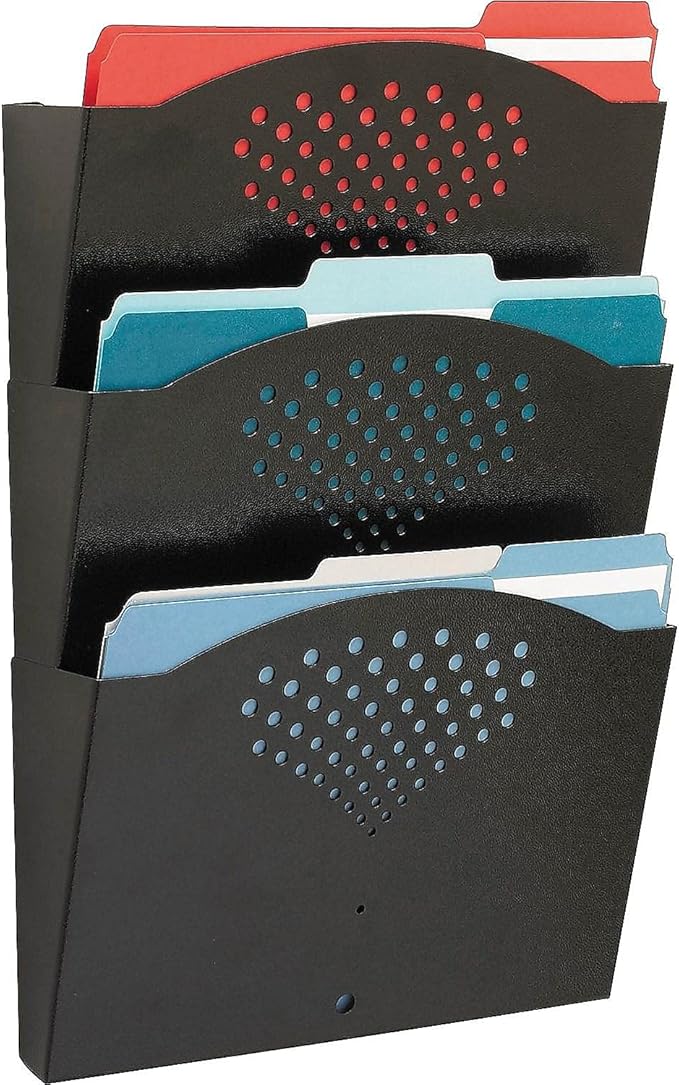 Safco Steel Three Pocket Letter Size Flush Mount Wall Rack 3172BL, Black Powder Coat Finish, Durable Commercial-Steel Construction
