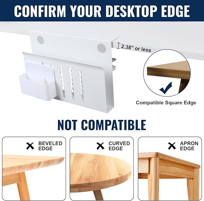 LUKETURE Desk Side Storage, No Drill Laptop Mount with Pen Holder, Clamp-On | Fits Flat Edge Desks 0.3 to 2.8 Inches,Secure Grip on Wood, Glass, or Metal Surfaces Without Slipping