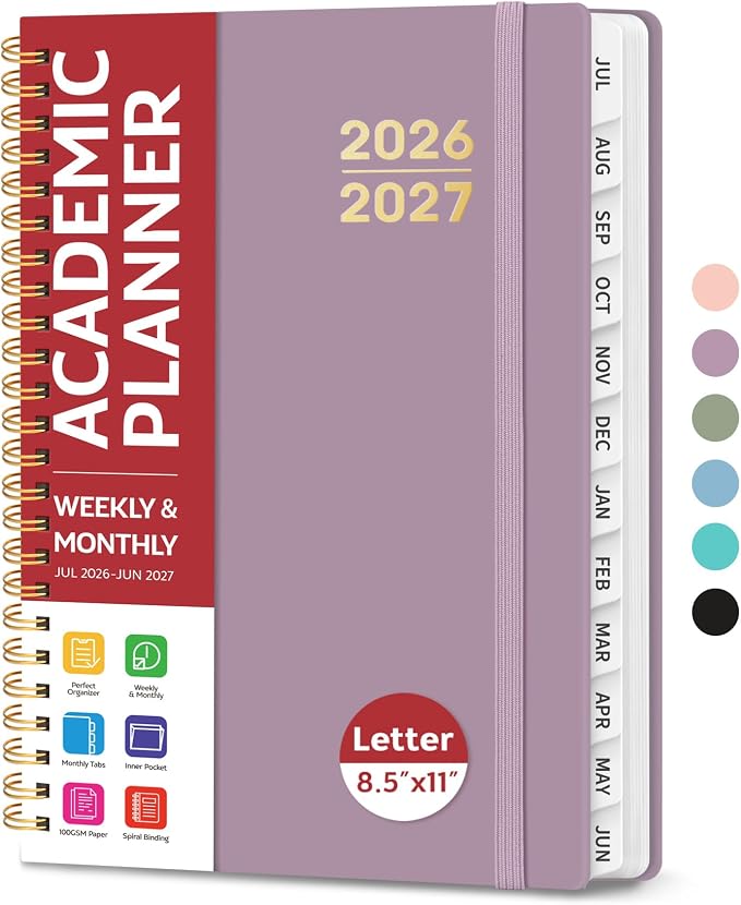 Taja Planner 2026-2027, Jul 2026-Jun 2027 Monthly & Weekly Calendar Book | 8.5" x 11", Hardcover Academic Calendar with Tabs, Teacher Student Agenda Book for School Office Supplies - Boho Purple