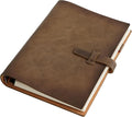 Refillable A5 Leather Binder Notebook, Reusable Leather Journal, Vintage Organizer with 6-Ring Metal Binder, 120 Pages Lined Paper & Pocket, for Writers Business Work Study College and Daily