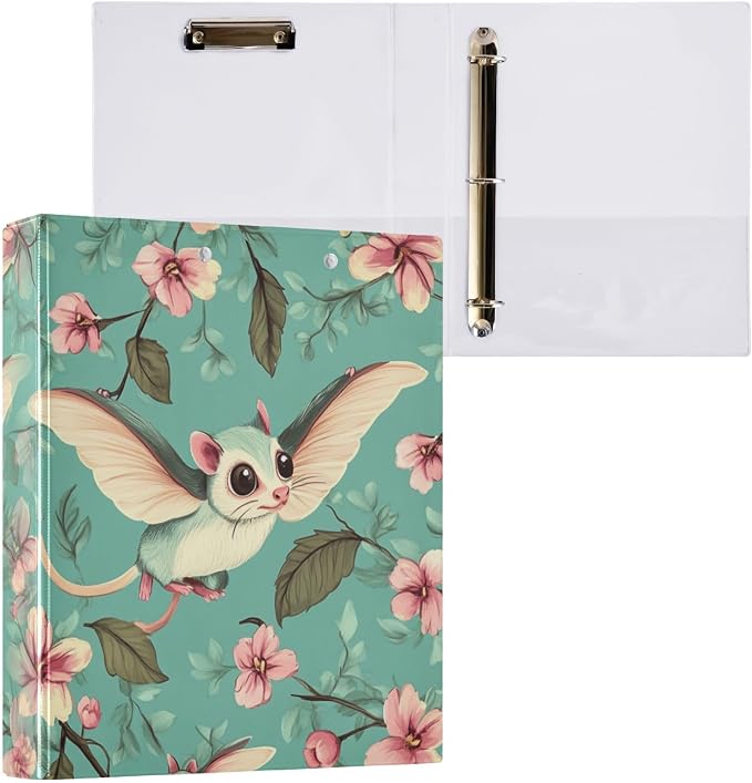 Cartoon Sugar Glider Green Decorative 3 Ring Binder 1.5 Inch Large View Binders with Pockets Holds 200 Sheets File Organizer for Office College School, 1 Pack