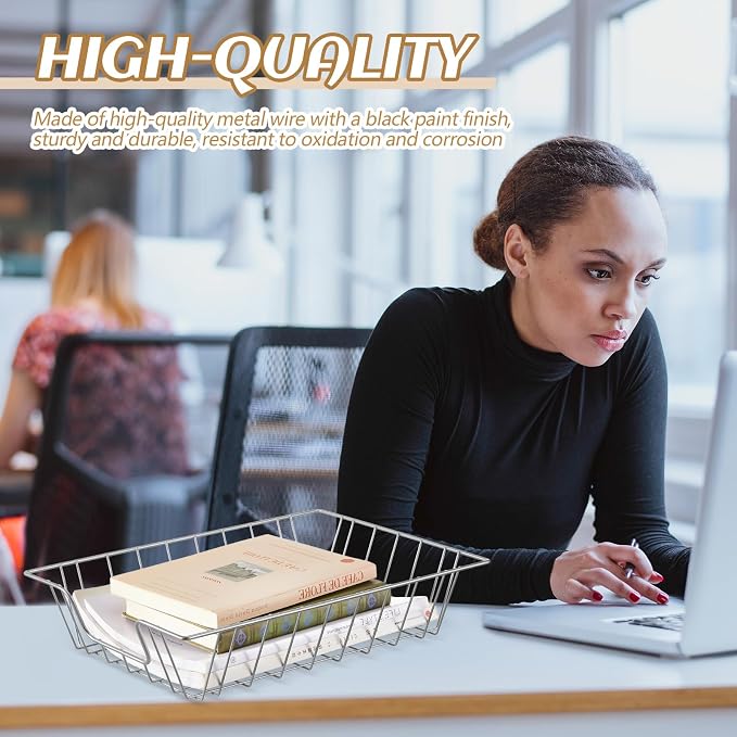 Yeaqee 6 Pcs Letter Tray Classroom Paper Trays,14'' X 10'' X 3'',Silver