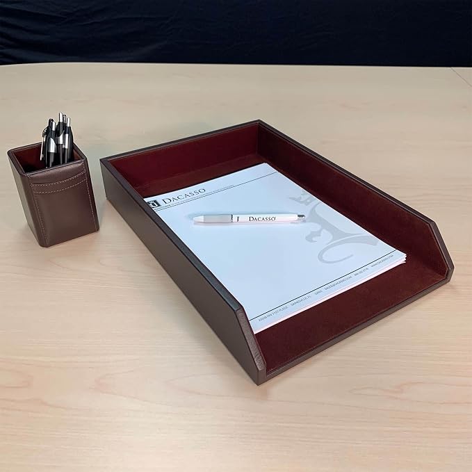 Dacasso Chocolate Brown Leather Letter Tray, Legal Size