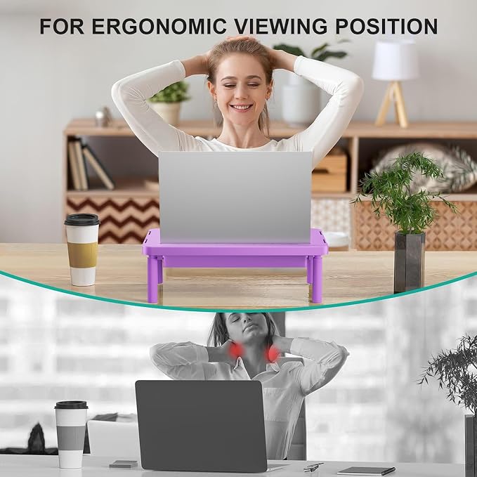 WALI Computer Monitor Stand with Storage, Monitor Riser 3 Height Adjustable | Laptop Riser with Airflow Vents, Desk Organizer for Computer, Printer, Notebook (PTT002-V), 1 Pack, Violet