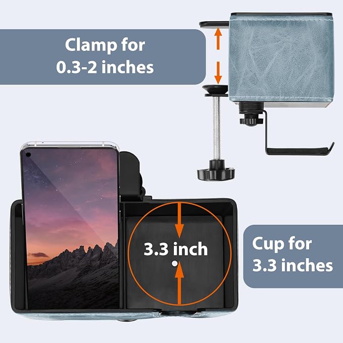 Under Desk Cup Holder Clamp on Cup Holder PU Leather Clip on Desk Organizer | Desk organizer with pencil holder clamp on side, under desk hanging organizer, clip on cup holder desk phone stand holder PU