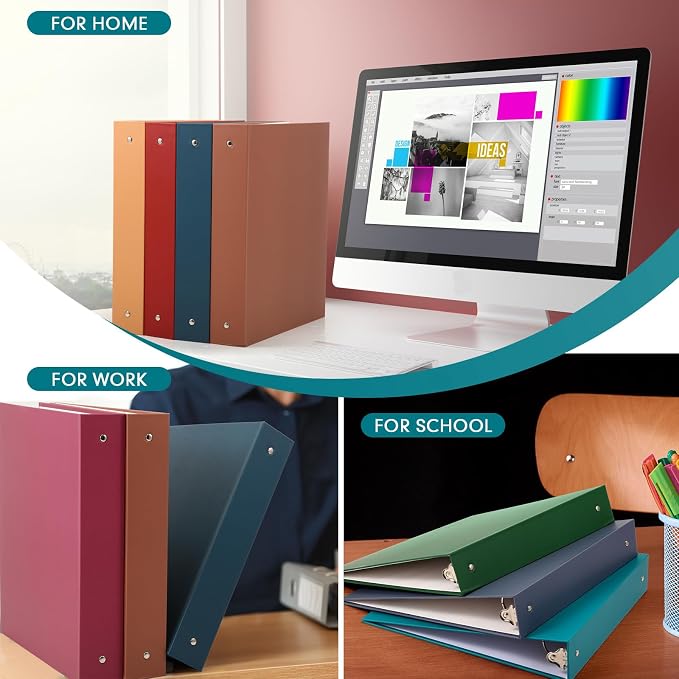 Ctosree 10 Pack Colored 3 Ring Binder with 2 Pockets Hardcover Loose Leaf Binder for Women Men Teacher Student School Office Home Supplies, Fits 11 x 8.5 Size Paper, 10 Colors(1.5",Business Color)