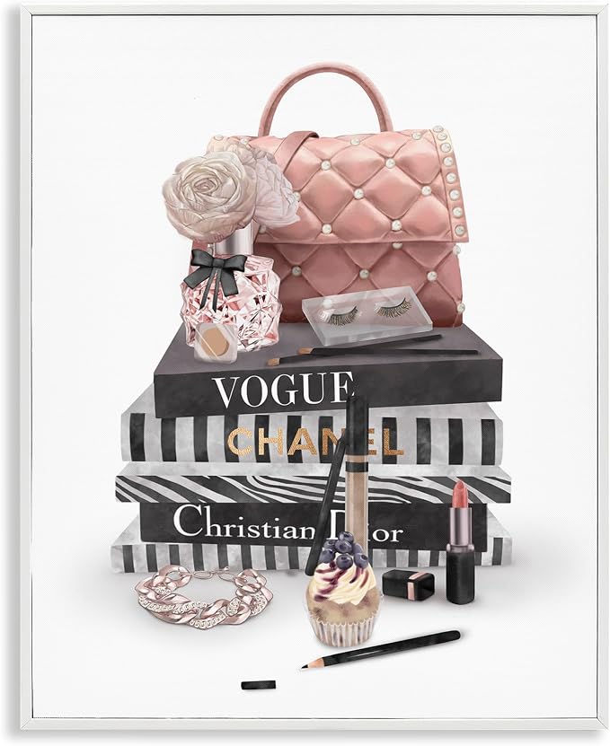 Fashion Bookstack Glam Still Life, 16 x 20 Inch Framed Giclée Print | Stupell Industries · By Ziwei Li · Ready to hang · Chic decor for bedroom · office · or living room · Made in USA