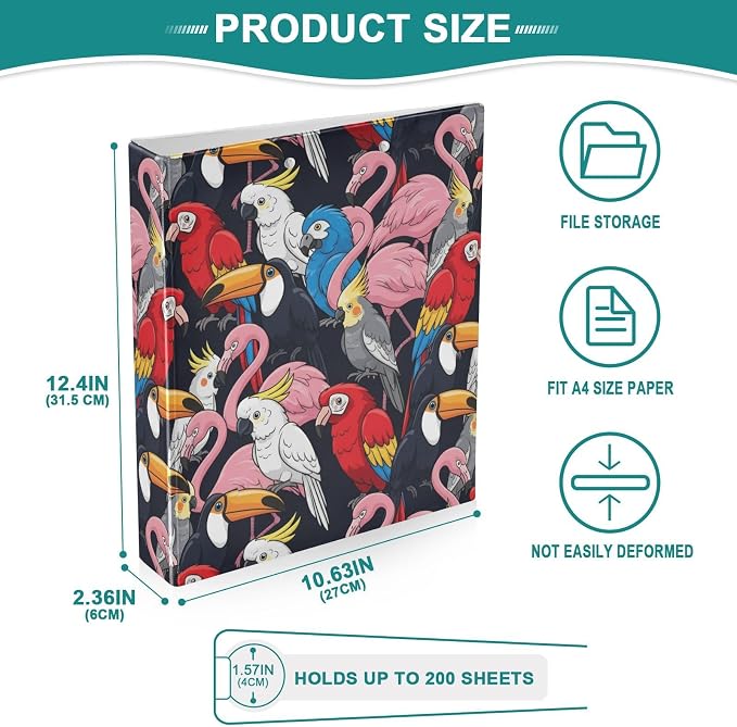3 Ring Binder 1.5 in Recipe Binders Jungle Bird | Decorative Client Records with Clip 3 Clear Interior Pockets for 200 Sheets Letter-Size(11" x 8.5") Paper PVC Cover Folder