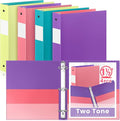 Henoyso 4 Pack Two-Tone Durable 3 Ring Binders 1.5 Inch, 4 Inner Pockets, Colored Plastic Flexible Binders with Large Capacity for School & Office