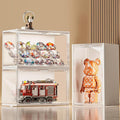 GUDEMAY Acrylic Display Case with Light, Clear Showcase with Adjustable Shelf Risers, Stackable Storage Bins for Collectibles, Action Figure, Popmart (L-3 Pack)