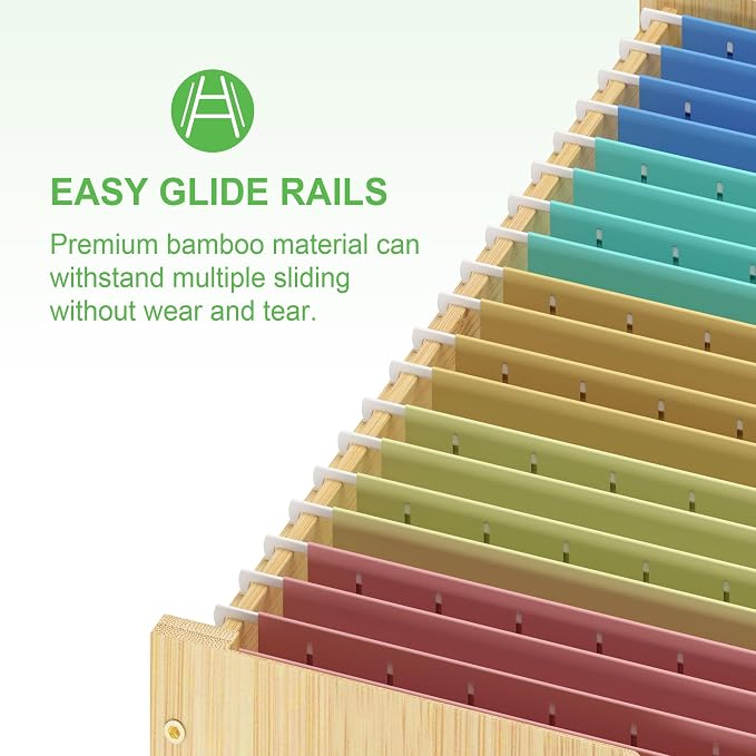 Bamboo Hanging File Box Organizer with Lid, File Folder, Nature, 1 Pack