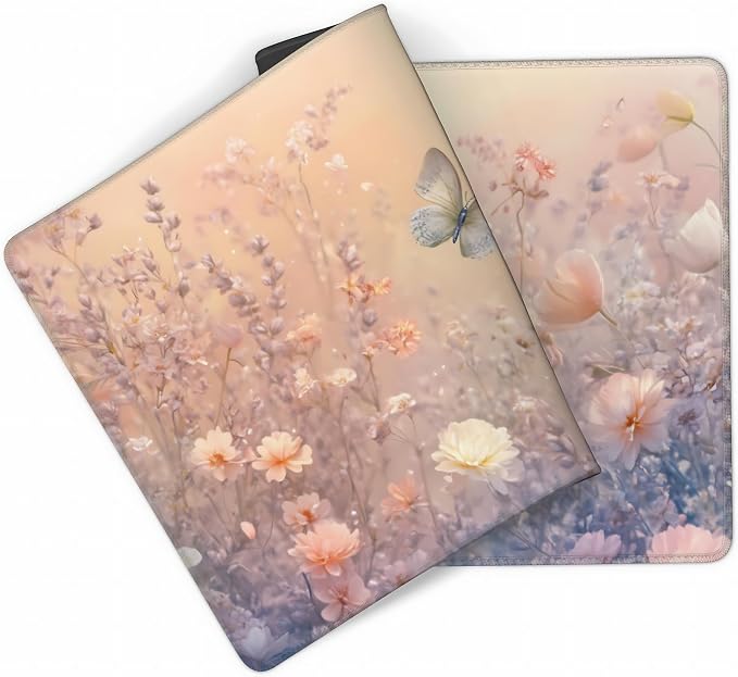 Cute Floral Aesthetic Wildflower Gaming Mouse Pad, Pink Macaron Desk Mat with Anti-Slip Base & Stitched Edges,35.4" x 15.7" in Desk Accessories for Women, Home Office Decor & Artistic Gift