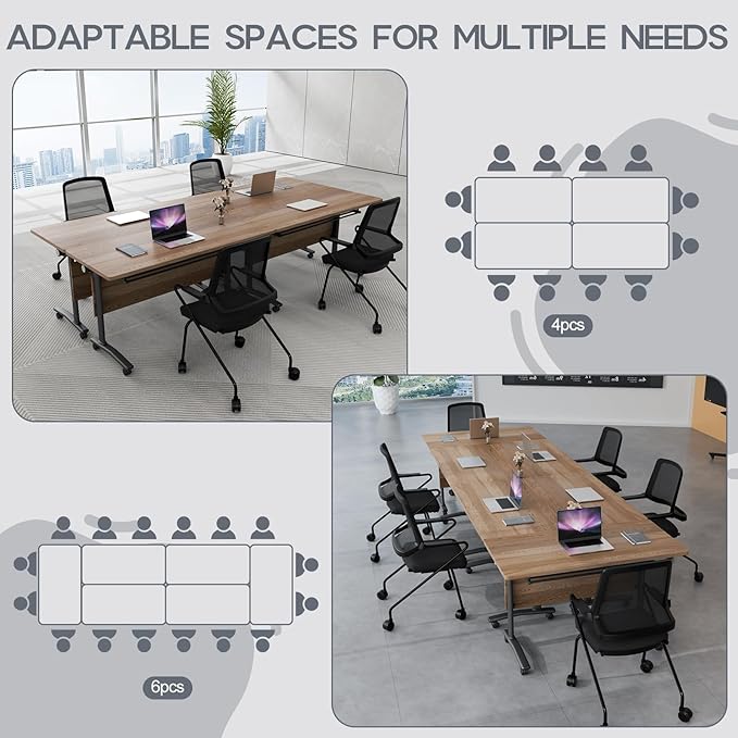 Folding Conference Table 4ft 5ft, Foldable Office Meeting Desk for 6 People, Multiple Sizes Colors Mobile Conference Room Table for Training Room School Business Furniture (6, White Walnut, 71in)