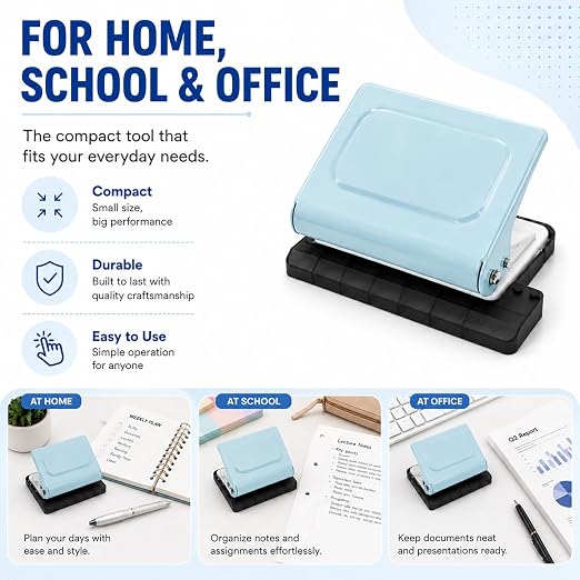 10 Hole Punch Binding Machine Kit for Planner (Blue) with 10 Multi-Color Spiral Coils, Adjustable A4 A5 B5 Paper Puncher, DIY Notebook Scrapbook Maker for Home Office School Organization