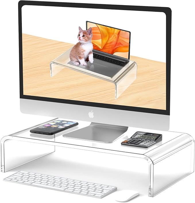 Acrylic Monitor Stand Riser Clear Laptop Stand Riser L16 xW7.5 xH4 | PC Holder Riser Compatible with All Notebooks and Monitors,Decoration for Office & Home,Computer & Laptop Stand for Desk