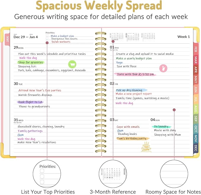 Forvencer 2026 Planner, Hardcover Calendar Planner Weekly and Monthly, Jan 2026 - Dec 2026, 6" x 8", Spiral Agenda Book with Tabs, Exquisite Daily Journal Organizer for Home School, Beige