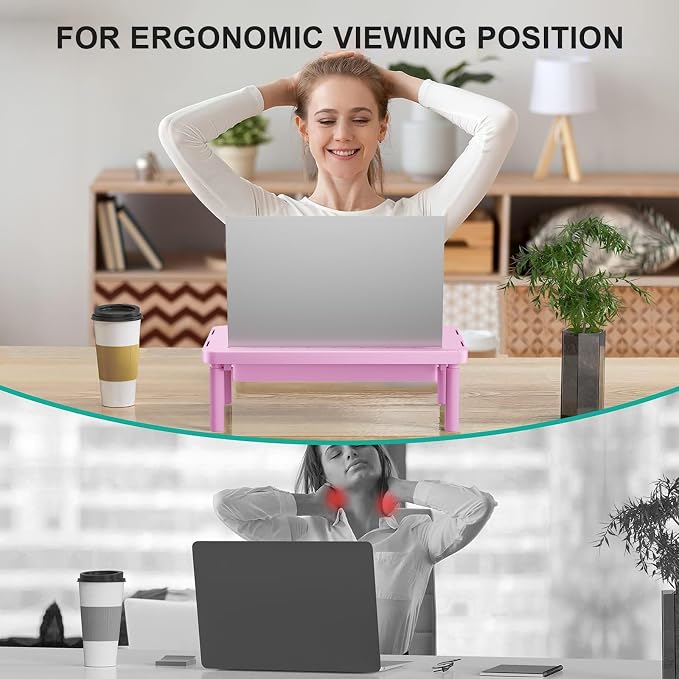 WALI Computer Monitor Stand with Storage, Monitor Riser 3 Height Adjustable | Laptop Riser with Airflow Vents, Desk Organizer for Computer, Printer, Notebook (PTT002-P), 1 Pack, Pink