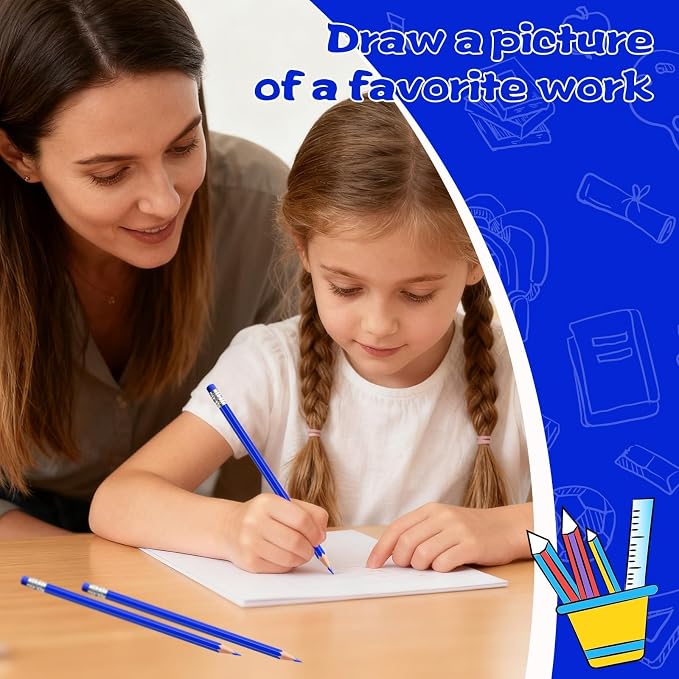 24PCS Erasable Colored Pencils with Eraser Pre Sharpened Pencil 2 HB - Ideal for Checking, Grading, Tests & Office/School Supplies (Blue)