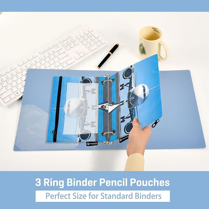 White Airplane Aircraft Pencil Pouch for 3 Ring Binder, 2 Pack Waterproof Pencil Bags Clear Window Pencil Case Zipper School Office Supplies