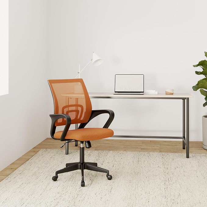 BestOffice Ergonomic Office Chair | Mid-Back Swivel Desk Chair | Orange | with Lumbar Support, Adjustable Height & Breathable Backrest | Sponge Seat & Rolling Wheels | for Home, Office | Pack of 1