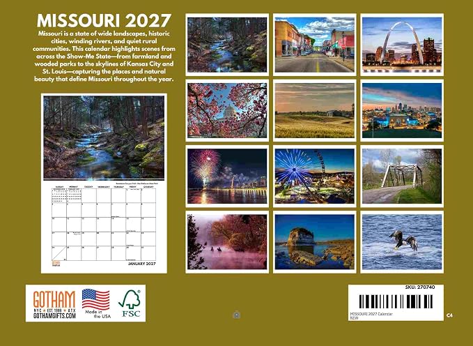 Missouri Calendar 2027 Monthly Wall Calender 12 Month