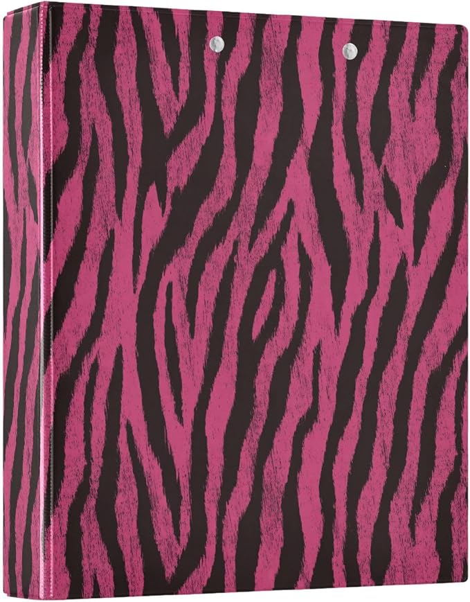 Aslsiy Kids 3 Ring Binder 1.5 Inch Zebra Animal Skin Pink Black Tiger (1) Girls Round Clipboard Binder Decorative Harcover Binders Organizer for Office School Supply