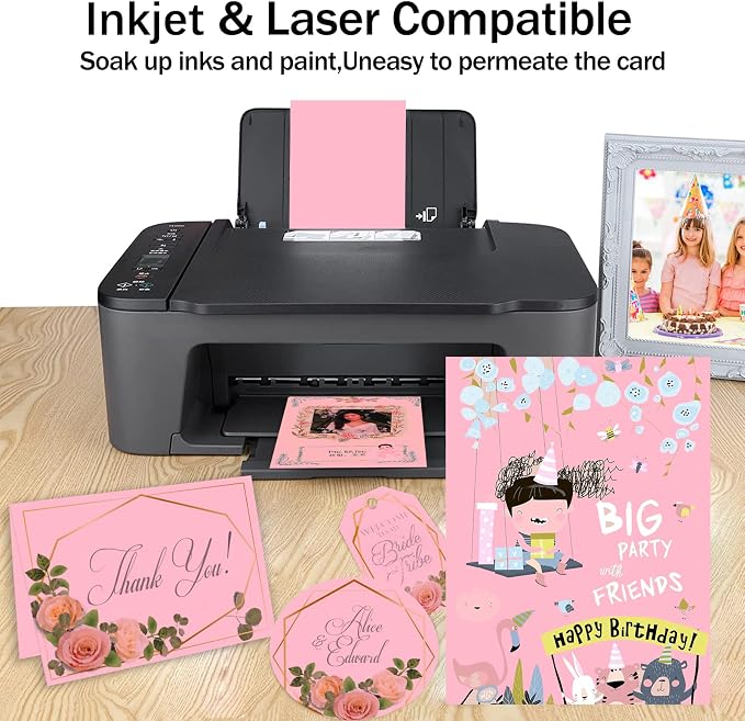 100 Sheets Pink Cardstock 8.5 x 11 Thick Paper | Goefun 80lb Card Stock Printer Paper for Arts & Crafts, Presentations, Stationary Printing