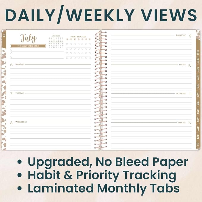 bloom daily planners 2026-2027 (8.5" x 11") Academic Year Day Planner (July 2026 - July 2027) - 13 Months Weekly & Monthly Agenda Organizer with Stickers & Tabs - Tan Leopard