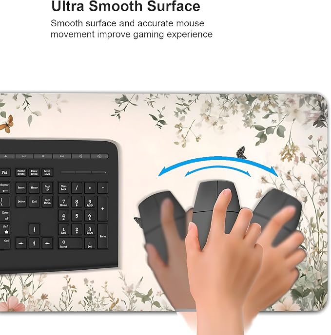 Cute Floral Aesthetic Wildflower Gaming Mouse Pad, Pink Macaron Desk Mat with Anti-Slip Base & Stitched Edges, Office & Home Desk Decor for Women, 35.4" x 15.7" in Computer Desktop Mat