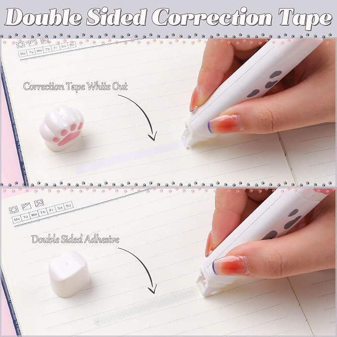 9 Pcs Cute Cat Paw Stationery Set Kawaii School Supplies Including Pencil Sharpener Retractable Eraser Correction Tape Sticky Notes Ruler Mini Scissors Utility Knife for Cat Lovers Students (White)