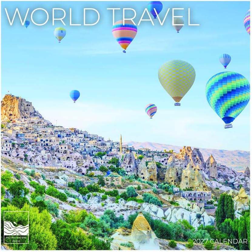 World Travel 2027 Wall Calendar, 12 x 24 Hanging Pacific Waters Press