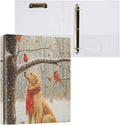 Winter Golden Retriever Dog Red Bird 3 Ring Binder 1.5" Decorative D-Ring Binder with Clipboard&3 Clear Pockets, Holds 200 Sheets A4 Size Paper Waterproof Binders for School Home Office