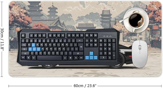 Japanese Black Cool Sport Car Mouse Pad Large Gaming JDM Rx7 Mousepad Desk Pad for Keyboard and Mouse Non-Slip Rubber Base Office Desk Accessories 23.6" X 11.8"