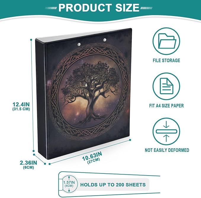 3 Ring Binder 1.5 in Recipe Binders Tree of Life | Decorative Client Records with Clip 3 Clear Interior Pockets for 200 Sheets Letter-Size(11" x 8.5") Paper PVC Cover Folder