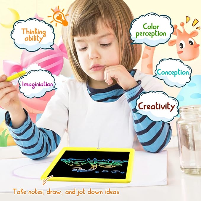 BUKEBU LCD Writing Tablet Doodle Board,10.5 inch Colorful Drawing Pad,Electronic Drawing Tablet, Drawing Pads,Travel Gifts for Kids Ages 3 4 5 6 7 8 Year Old Girls Boys (Yellow)