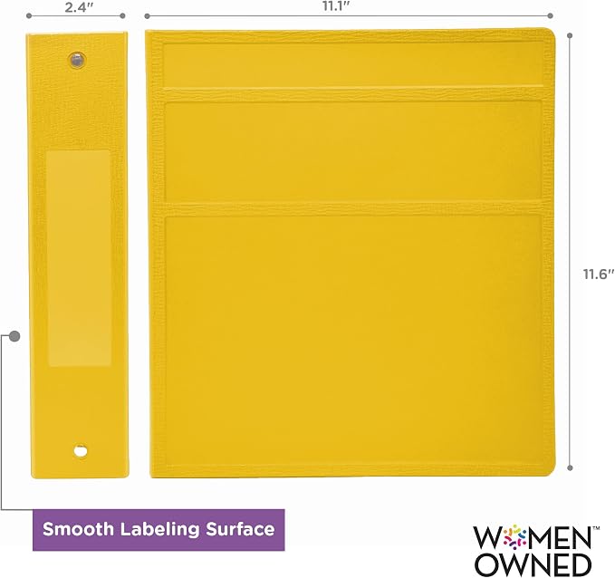 Carstens 2-Inch Heavy Duty 3-Ring Binder - Side Opening, Yellow, Durable Plastic, No-Gap Rings, Waterproof Covers, No Pockets, Holds 300 Letter-Sized Sheets, BPA-Free, Made in USA (2842-3R) Case of 16
