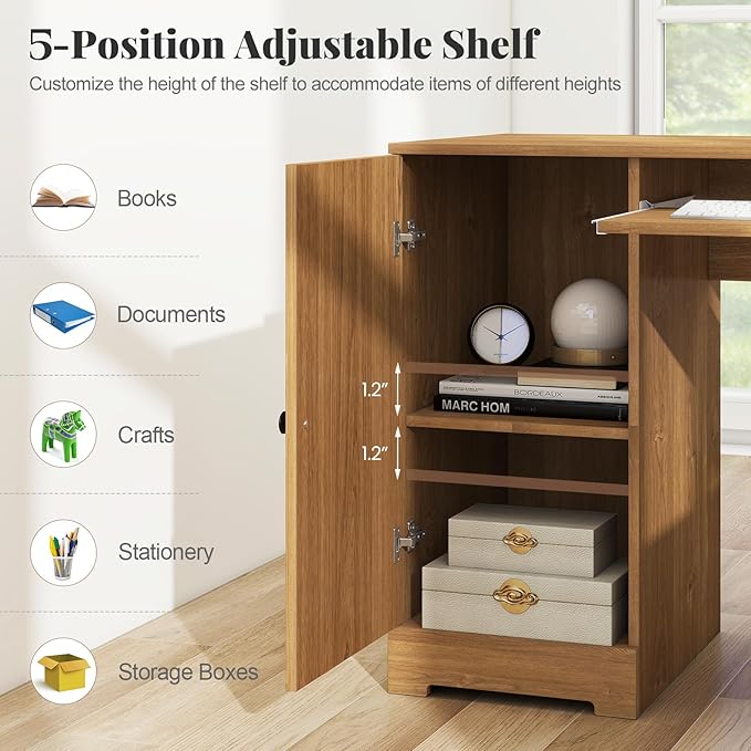 Giantex 66" L-Shaped Desk with Storage Drawers & Charging Station, Spacious Corner Computer Desk with Keyboard Tray, Adjustable Shelf, Cabinet, Huge Workspace Home Office Study Writing Desk (Natural)