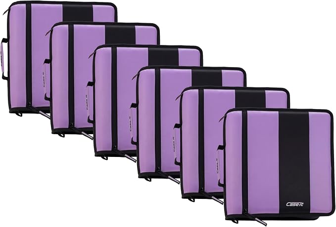 Case-it School Zipper Binder | 2-Inch O-Rings | 350-Sheet | D-251 Lavender | Classic, Multiple Storage Pockets, Shoulder Strap, School & Office Organizer, 6-Pack