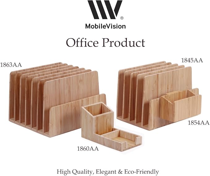 MobileVision Bamboo Desktop File Folder Organizer and Paper Tray, 5 Slots