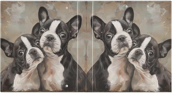 3 Ring Binder 1.5 Inch Boston Terrier Puppies Brown Clipboards Binders with Interior Pockets Round Ring Binder for Office Supplies and School 1 Pack