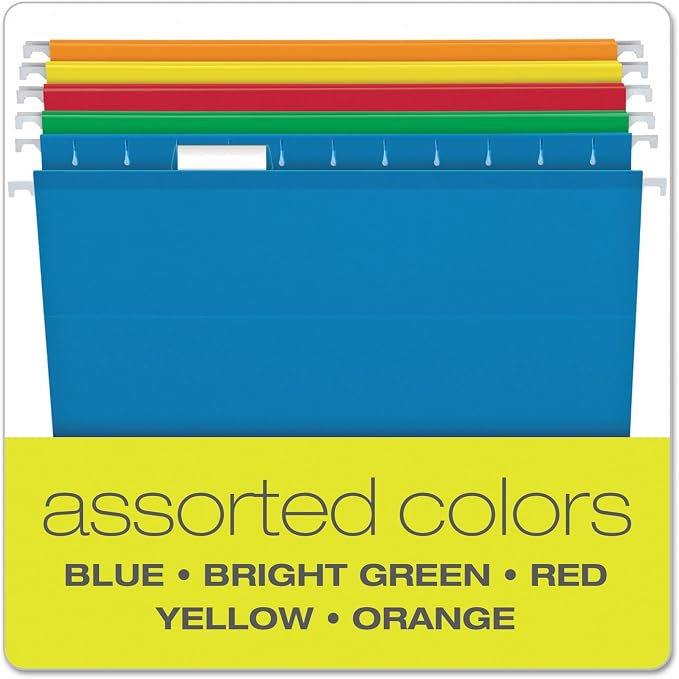 Pendaflex Extra Capacity Hanging File Folders, Letter Size, Reinforced, 2 Inch Expansion, Assorted Colors, 25 Per Box (4152X2 ASST)