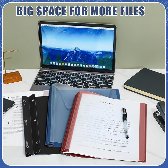 Teling 24 Pcs Clear Front Report Covers with 3 Prongs Fasteners Plastic Presentation Folders Resume Portfolio Report for Letter Size Binder for Paper Document School Office(Black,Navy Blue,Dark Red)